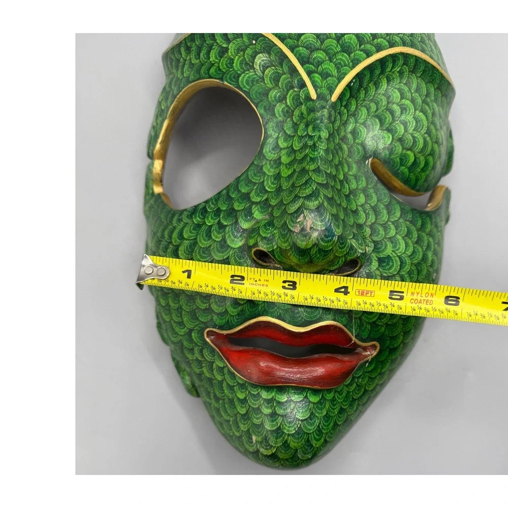 Balinese Batik Wood Mask Green Scale Hand Painted Bali Indonesia Folk Art 11.5in
